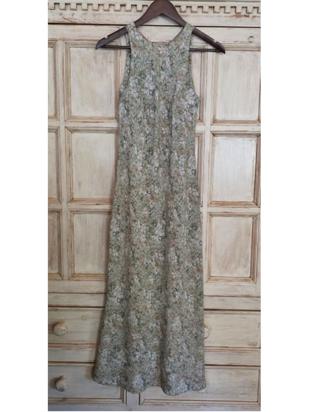 Vintage N.O.E. Green Floral Sleeveless Maxi Dress S